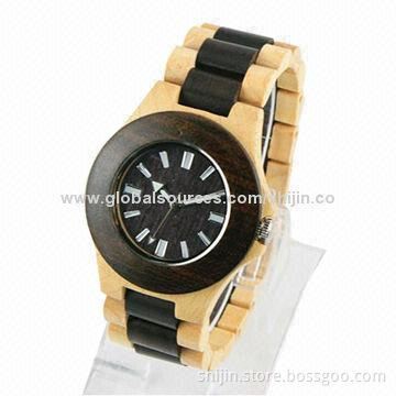 Fashionable bamboo wooden watch, black-wood, for men and women